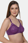 Intimacy Double Layered Non Wired Full Coverage Lace Bra - Dark Purple — thumbnail 2